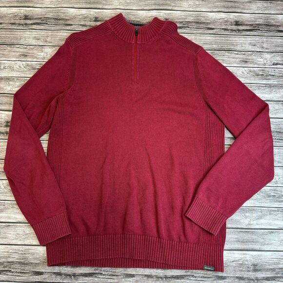 Eddie Bauer Men's Quarter Zipper Ribbed Sweater Garnet Red LT L LG Large TALL - Picture 1 of 11